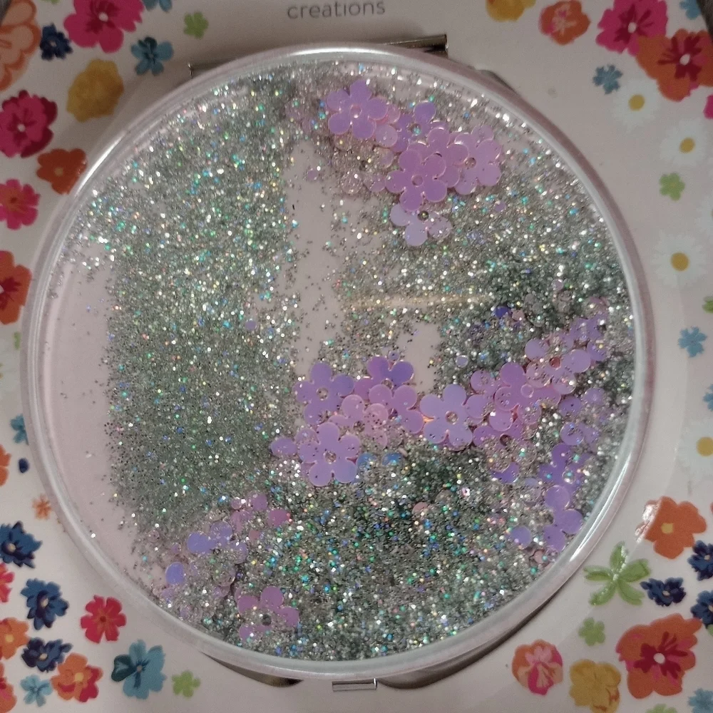 Danielle Creations Blooming Like a Boss Purple Glitter Compact Mirror